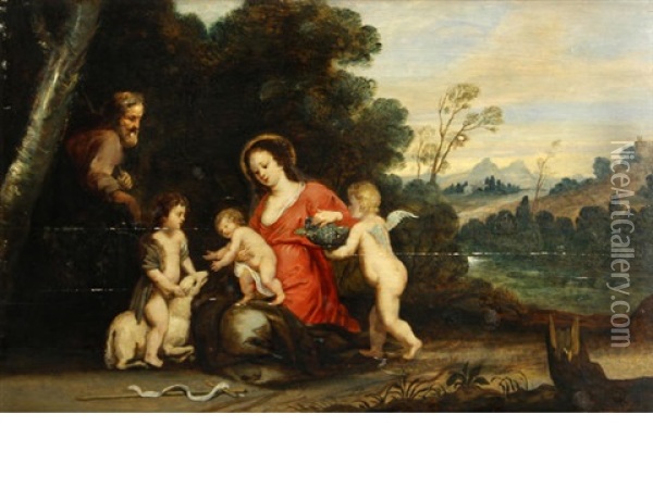 The Holy Family With Saint John The Baptist Oil Painting - Peeter Van Avont