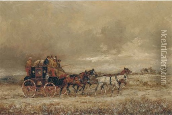 The London To Oxford Mail Coach On A Winters Day Oil Painting - Henry Frederick Lucas Lucas