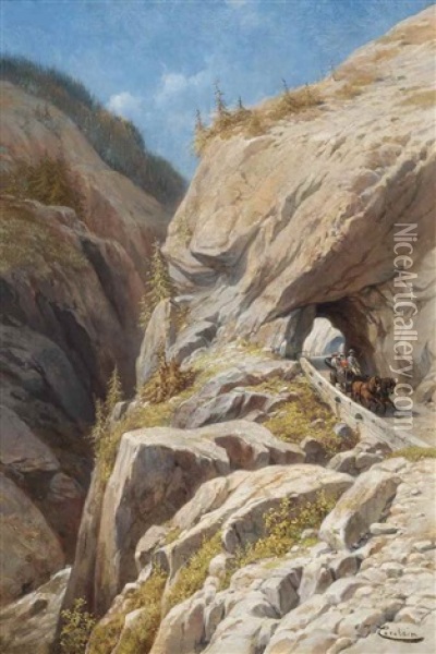 Route De Disentis, Valle De Medels Oil Painting - Jacques Francois Carabain