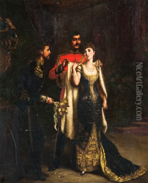 Portrait Of A Lady And Two Gentlemen Oil Painting - Herbert Sidney