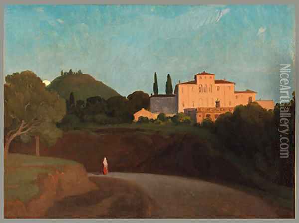 View of the Villa Torlonia Frascati at Dusk Oil Painting - Paul Flandrin