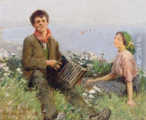 Wayside Minstrels Oil Painting - Harold Harvey