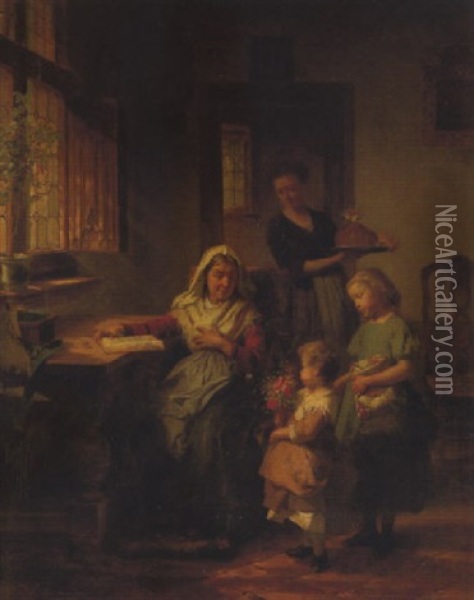 L'anniversaire De Grand-mere Oil Painting - Theodore Gerard