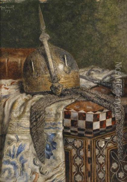 Still Life With Saracen Helmet And Other Oriental Objects Oil Painting - Max Schodl