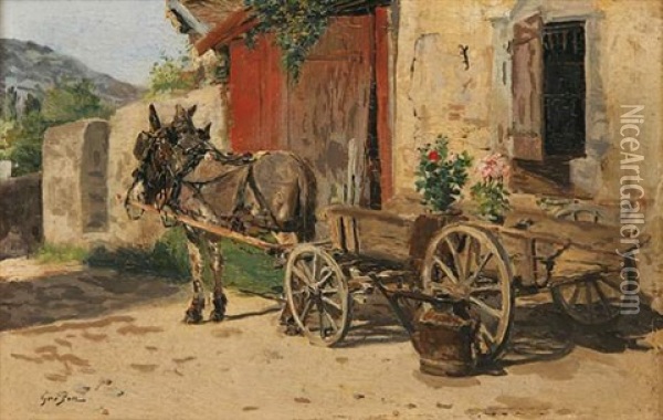 La Charette A Ane Oil Painting - Francois Adolphe Grison