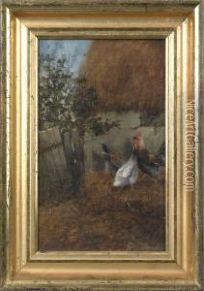 Barnyard Scene With Chickens Oil Painting - William Henry Hilliard