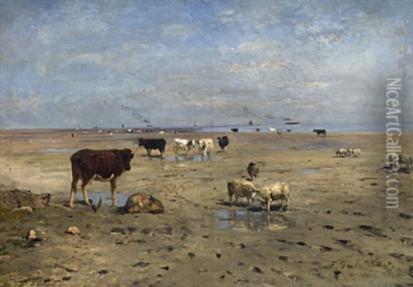 Rinder Und Schafe Auf Den Salzwiesen Oil Painting - Fritz Grebe