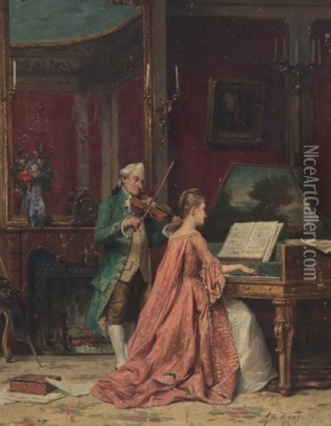 Couple De Musiciens Oil Painting - Emile Georges (Geo) Weiss