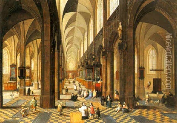 Church Interior With Figures Oil Painting - Peeter Neeffs the Younger