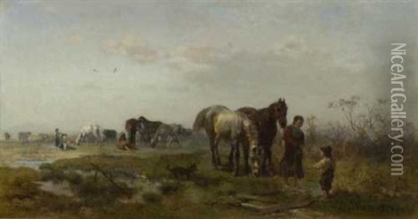 Bauern Mit Pferden Oil Painting - Julius Noerr