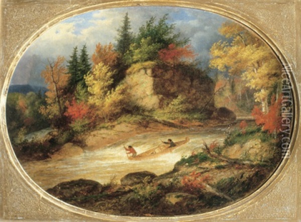 Indians Shooting The Rapids Oil Painting - Cornelius David Krieghoff