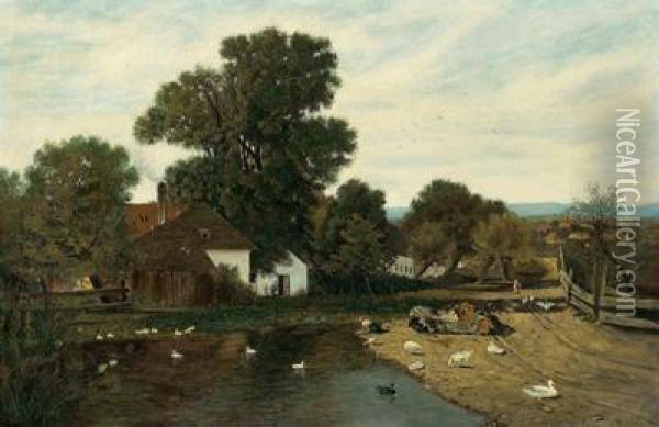 In The Village Pond Oil Painting - Viktor Ruzicka