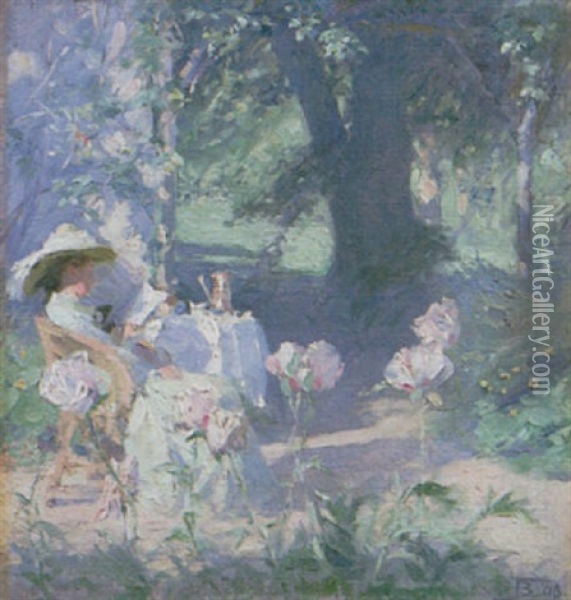 Mrs Bramley In The Garden At Grasmere Oil Painting - Frank Bramley