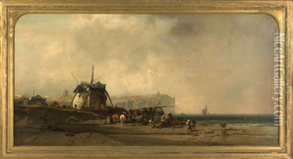 Coastal Scene With Figures Oil Painting - Charles Hoguet