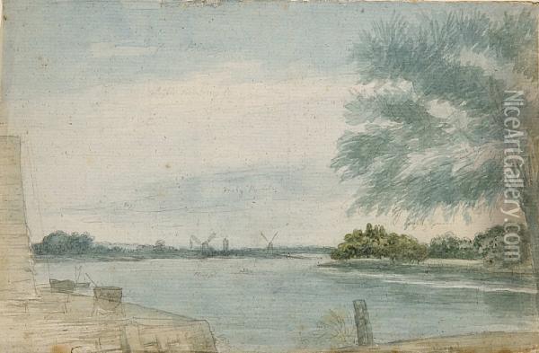 Quayside River Landscape Oil Painting - Samuel de Wilde