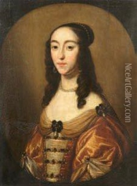 Portrait De Jeune Femme Aux Perles Dans Un Ovale Oil Painting - Gerrit Van Honthorst