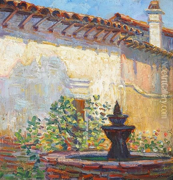 Mission Courtyard Oil Painting - Donna Schuster