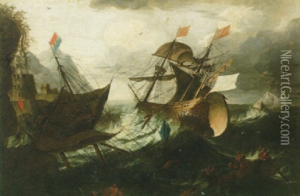 Kustvy Med Segelfartyg Oil Painting - Francesco Maria Borzone