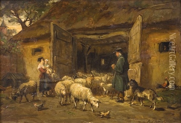 Depart Des Moutons Oil Painting - Andre Plumot