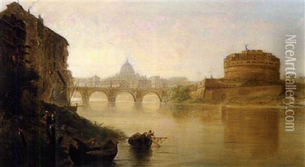 Sunset, The Tiber At Rome Oil Painting - George Loring Brown