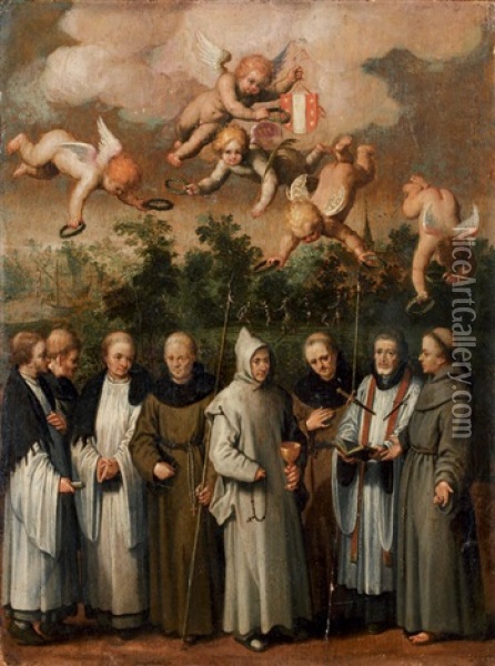 Saint Thomas Beckett Entoure De Moines Oil Painting - Adriaen van Nieulandt the Elder