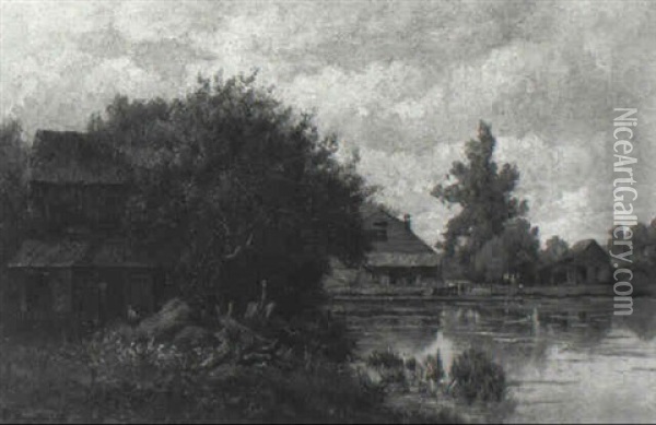 Farm By The Lake Oil Painting - Hendrik Dirk Kruseman van Elten