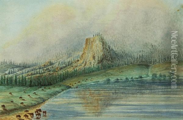 Red Butte On The Republican River Oil Painting - Thomas Evershed