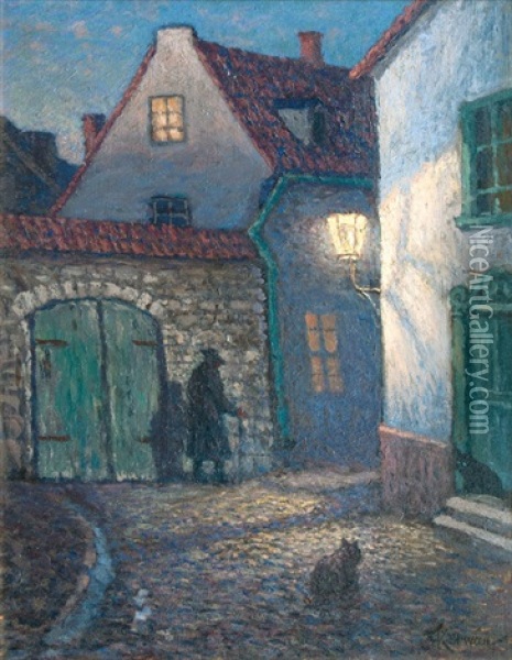 Nachtliche Gasse Oil Painting - Franz Korwan