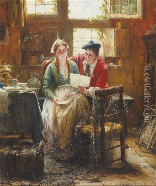 La Bonne Nouvelle Oil Painting - Edward Antoon Portielje