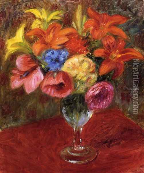 Poppies, Lilies and Blue Flowers Oil Painting - William Glackens