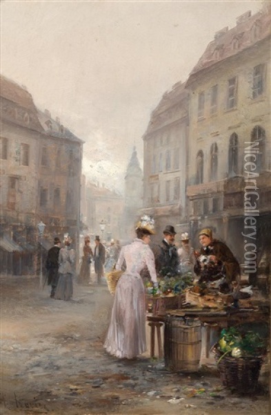 Market Scene Oil Painting - Emil Barbarini