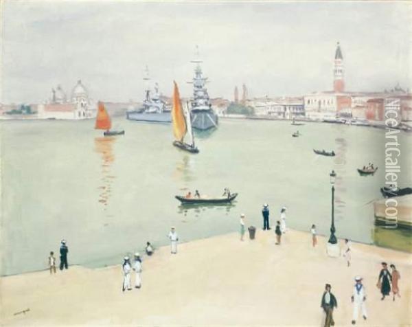 Bateaux De Guerre Sur Le Bassin Oil Painting - Albert Marquet