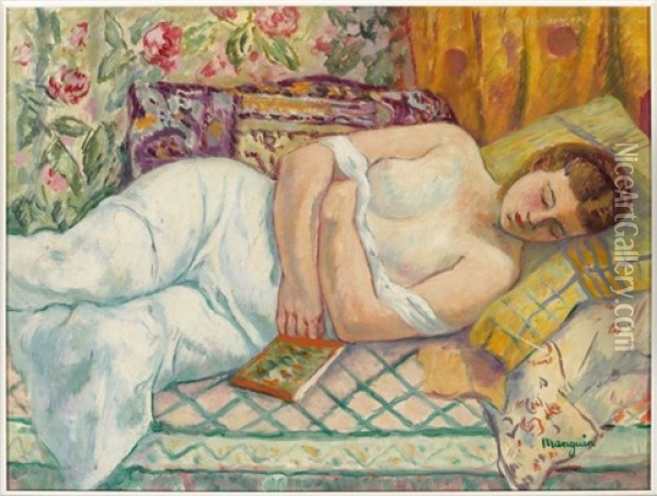 Genevieve Sauty Dormant Oil Painting - Henri Charles Manguin