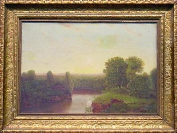 River Landscape Oil Painting - F.C. Brown