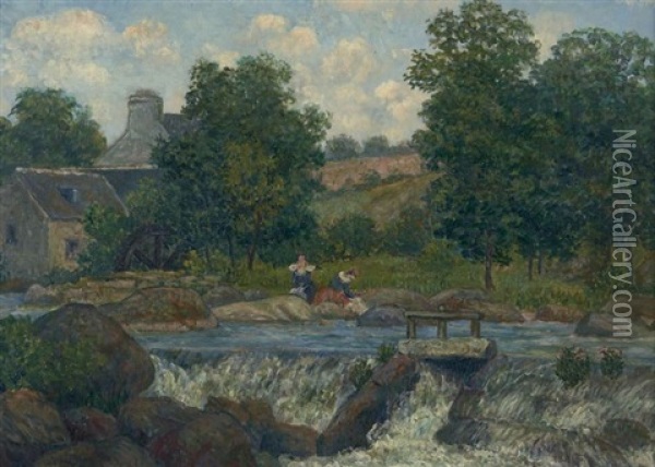 Les Lavandieres A La Riviere Oil Painting - Ernest Ponthier De Chamaillard