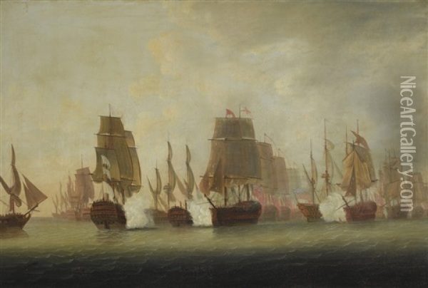 The Battle Of The Saintes, A Pair Oil Painting - Thomas (Captain) Elliott