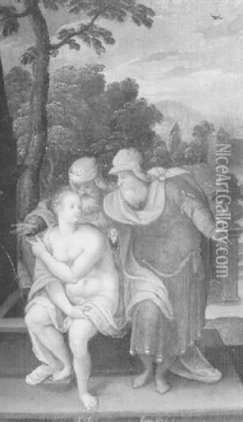 Susanna Und Die Beiden Alten Oil Painting - Johann (Hans) Konig
