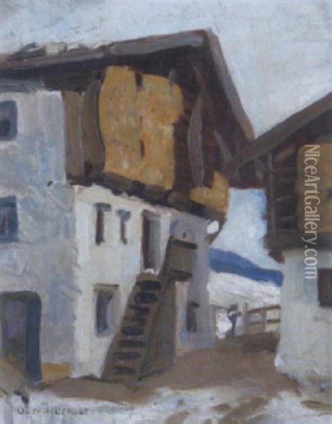 Tiroler Bauernhaus Oil Painting - Oswald Hengst