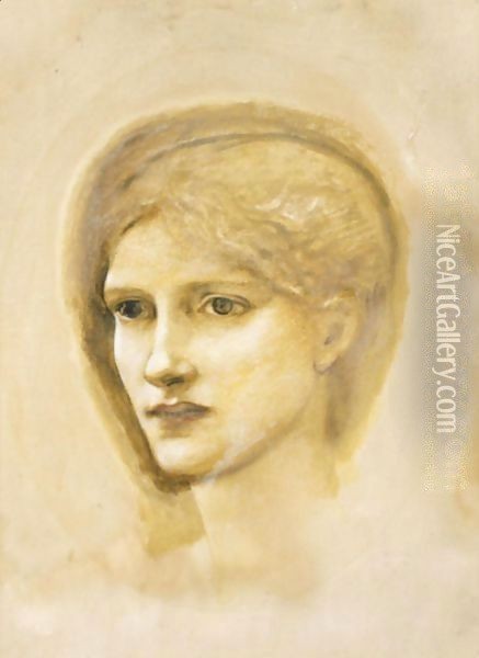 Study Of A Girl's Head Oil Painting - Sir Edward Coley Burne-Jones