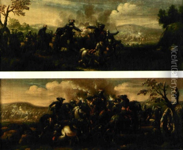 Bataljmotiv (+ Another; Pair) Oil Painting - Michelangelo Cerquozzi