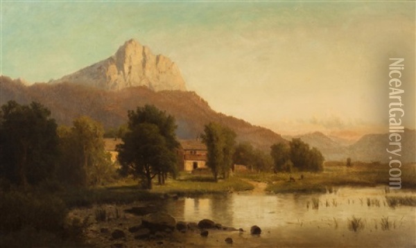 Landscape With Sunset Oil Painting - Adolf Chwala
