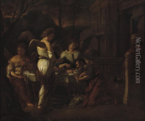 Abraham Entertaining The Three Angels Oil Painting - Hendrik Heerschop