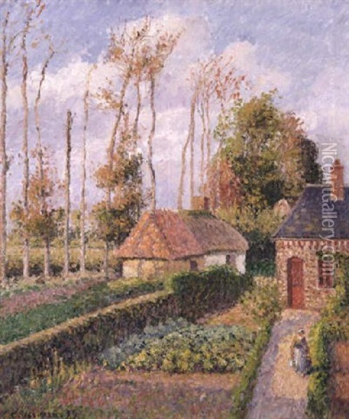 Varengeville, Soleil Couchant Oil Painting - Camille Pissarro