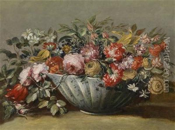 A Still Life Of Flowers With Roses Oil Painting - Francesco Guardi