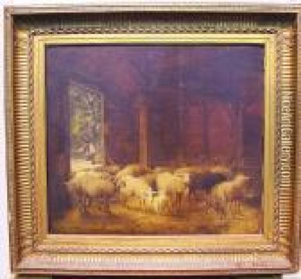 Corraling The Sheep Oil Painting - Charles Emile Jacque