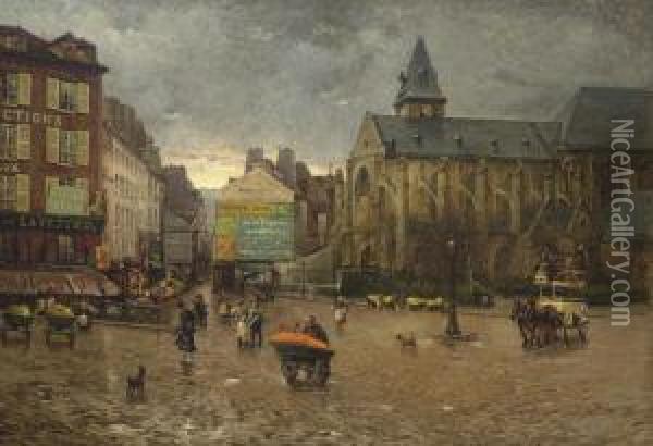 Early Morning Near L'eglise De St. Medard, Paris Oil Painting - Henri-Gaston Darien