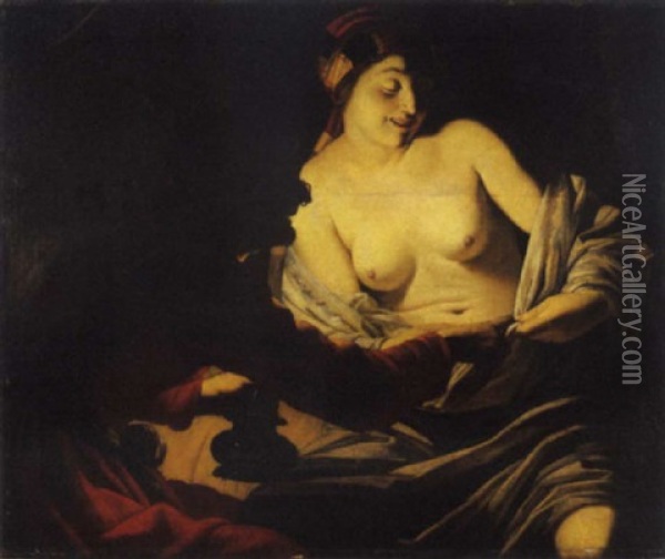 La Caccia Alla Pulce Oil Painting - Gerrit Van Honthorst