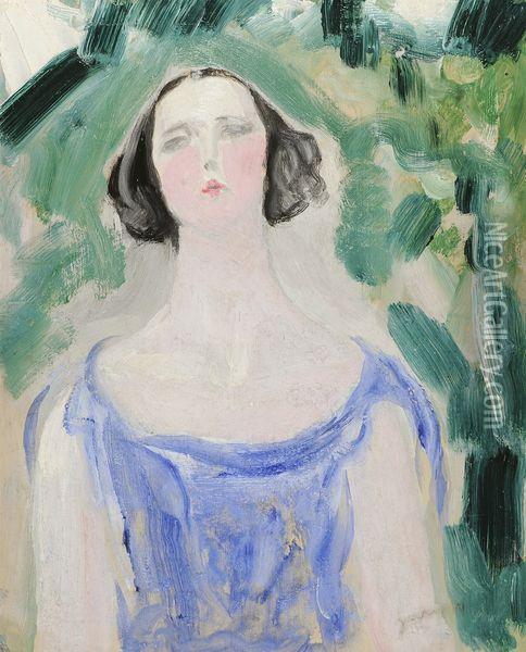 Jeune Femme En Robe Beue Oil Painting - Jacqueline Marval