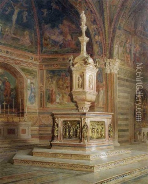 The Font In The Baptistry, Siena Oil Painting - Catherine Mary Wood