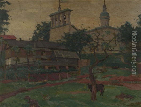 Church In Pskov Oil Painting - Arnold Borisovich Lakhovsky